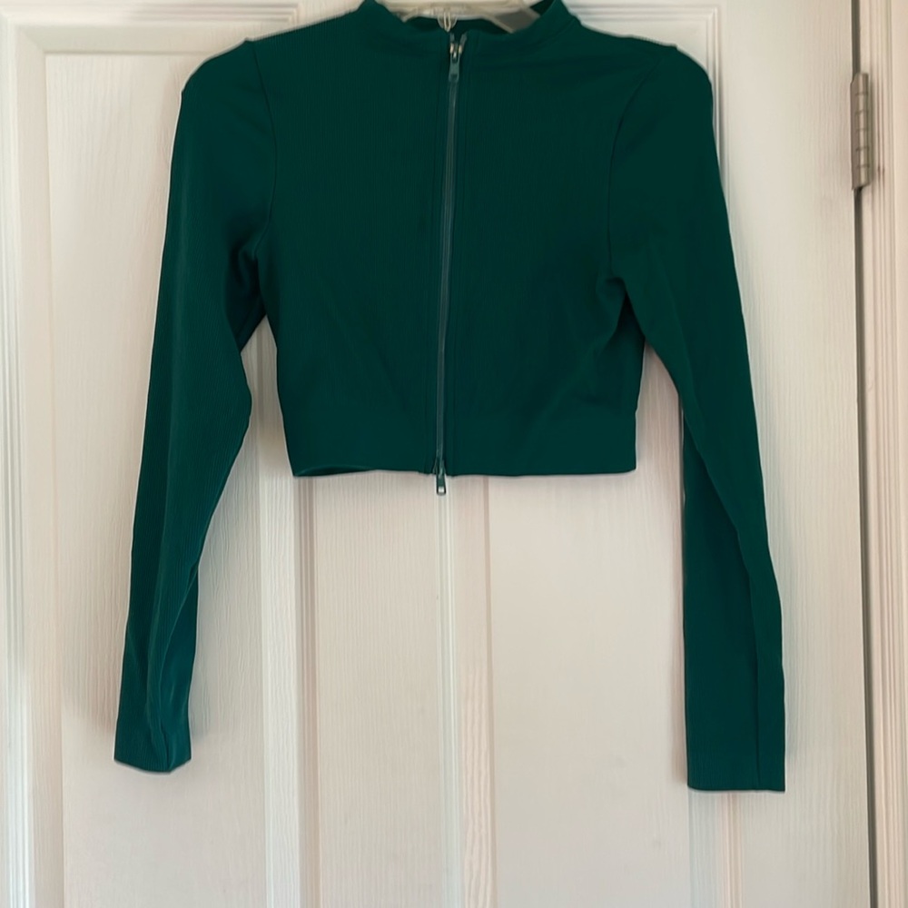 Forest Green Set Active Crop Jacket M Euc - image 1